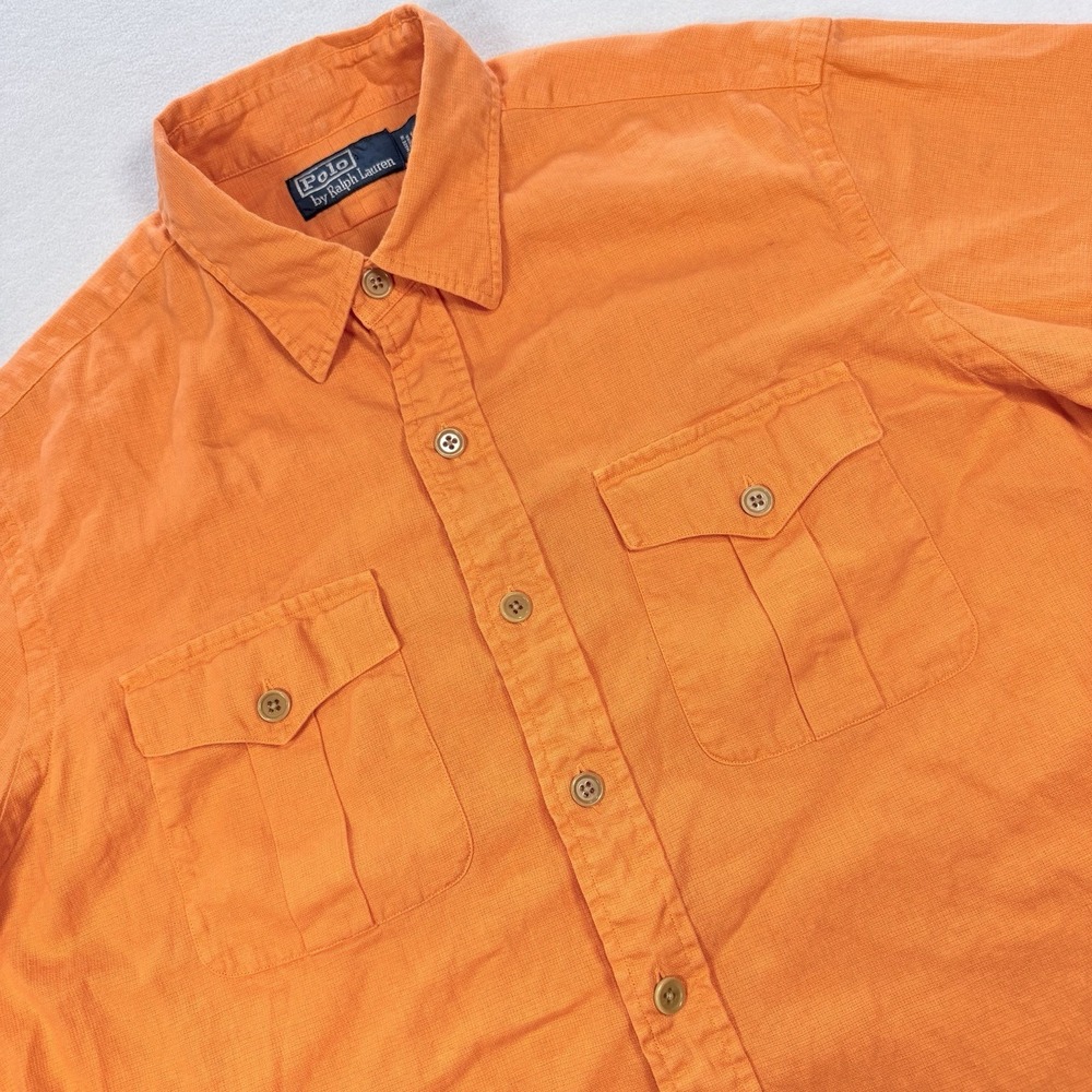 Polo Ralph Lauren Men's Large Orange Linen Blend Short Sleeve‎ Button Up Shirt